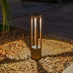Agra LED polkuvalaisin, ruosteenruskea, alumiini/lasi, korkeus 65 cm