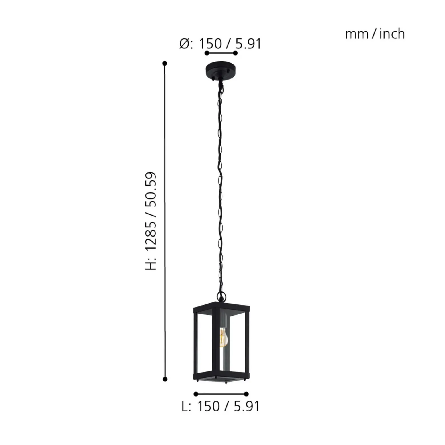 Alamonte 1 -ulkoriippuvalaisin, musta, pituus 15 cm, metallia