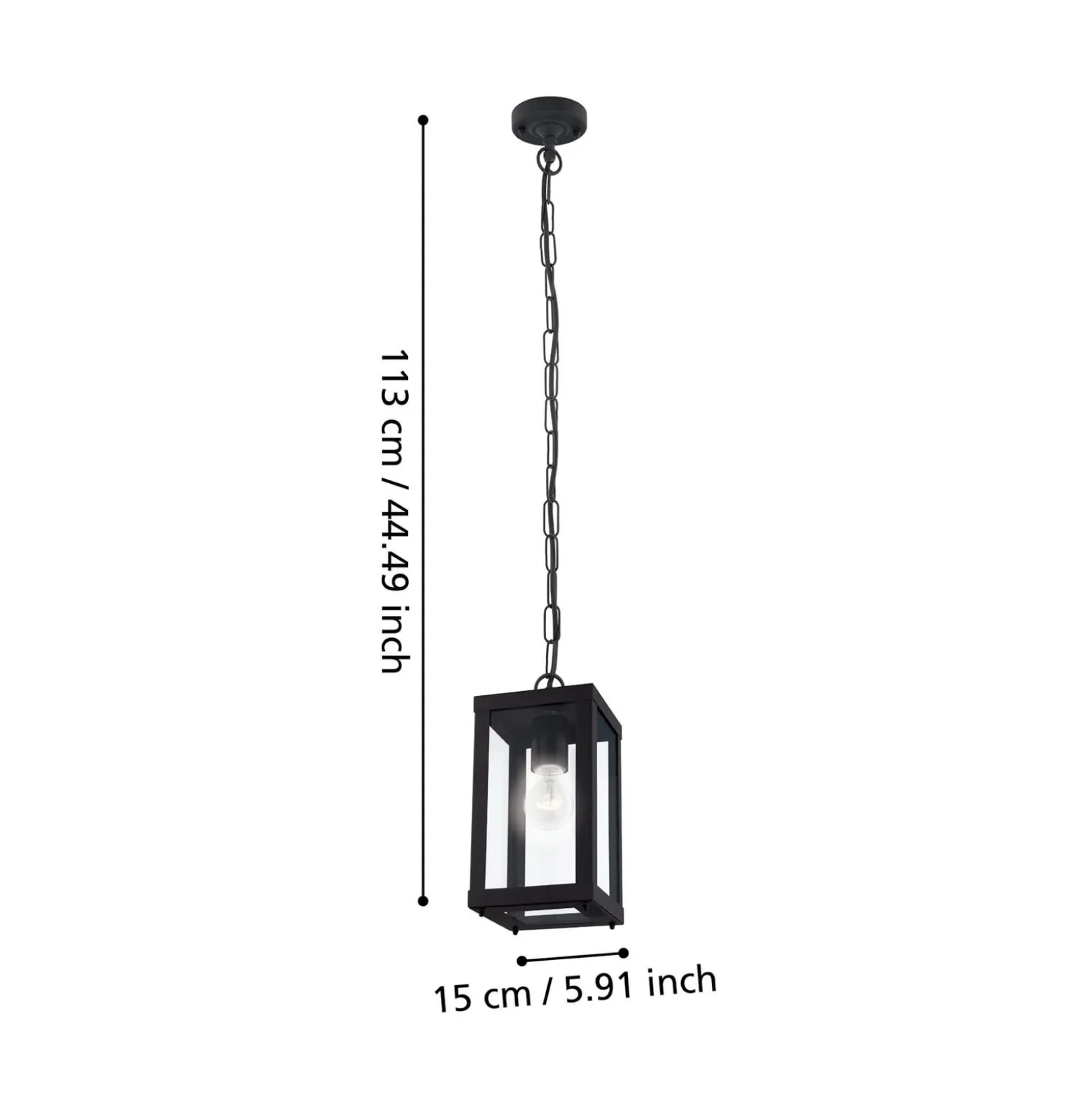 Alamonte 1 -ulkoriippuvalaisin, musta, pituus 15 cm, metallia