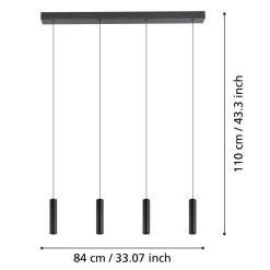 Almudaina LED-riippuvalaisin, musta, pituus 84 cm, 4 valoa,