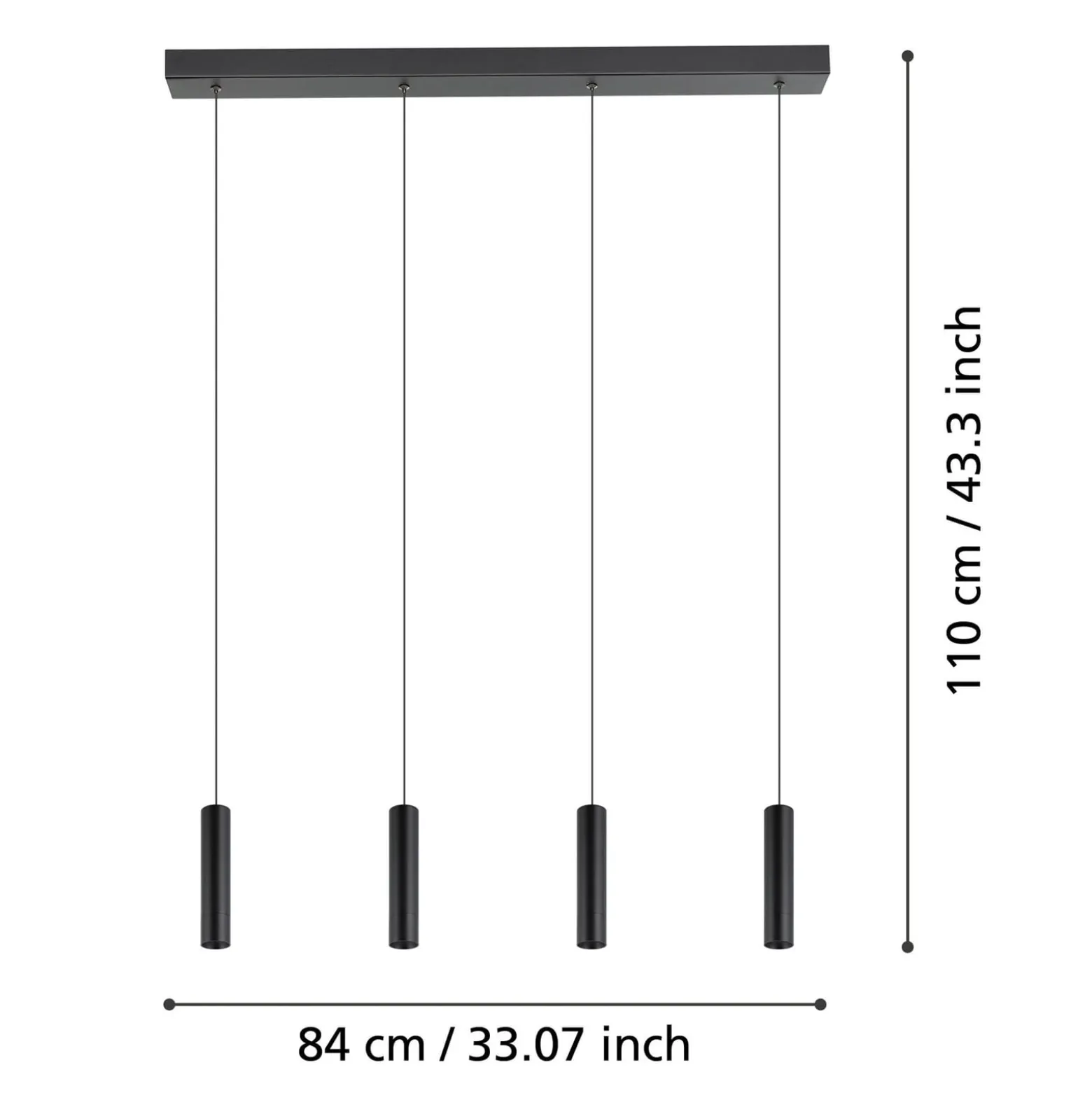 Almudaina LED-riippuvalaisin, musta, pituus 84 cm, 4 valoa,