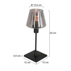 Ancilla-pöytälamppu, musta/savuharmaa, 33 cm, metalli, lasi, E14