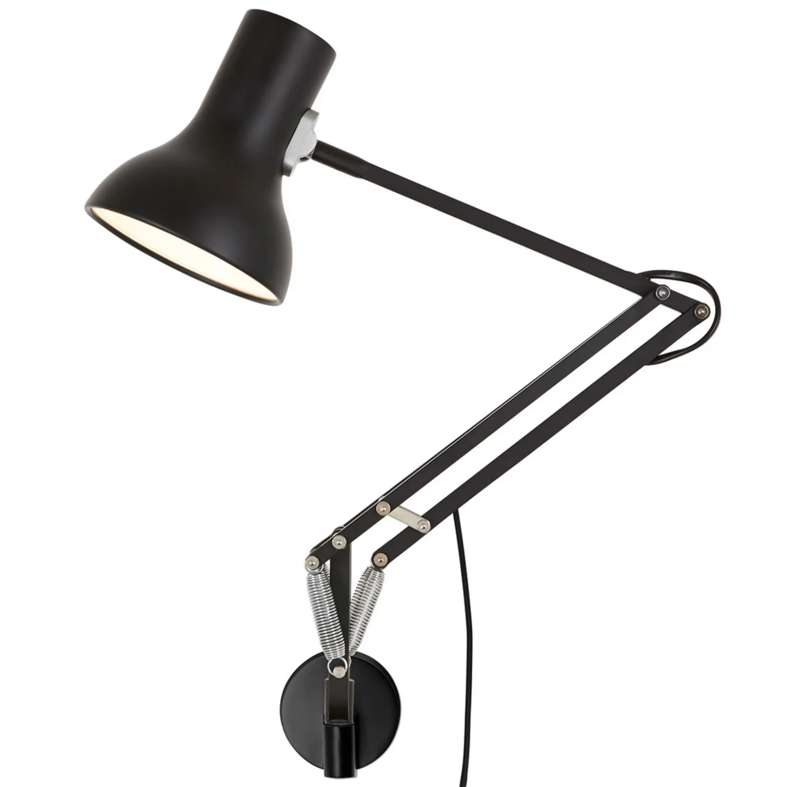 Anglepoise Type 75 Mini -seinävalaisin varrella, samettimusta