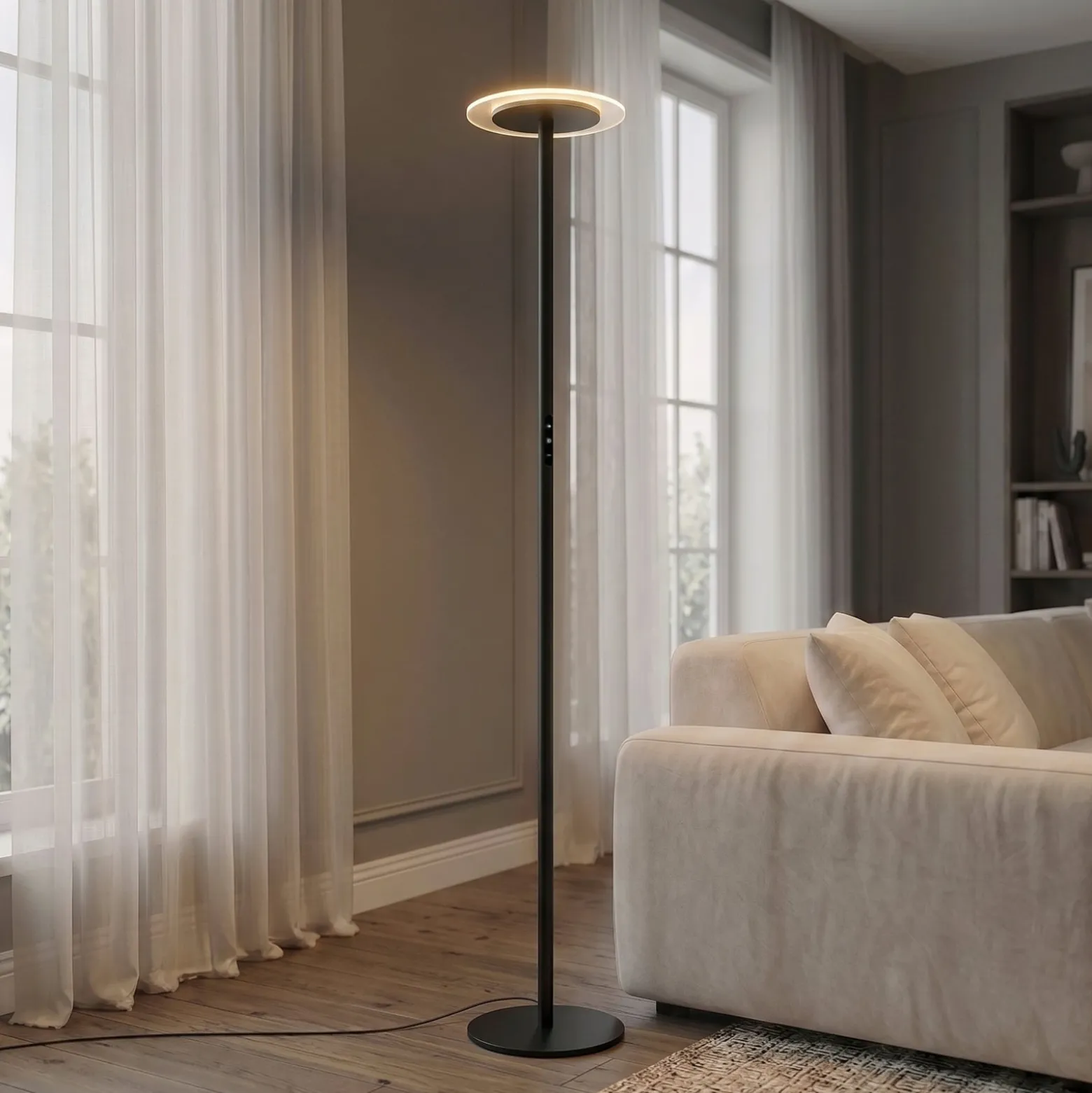 Arcchio Frile LED-lattiavalaisin, musta, korkeus 190 cm, himmennettävä