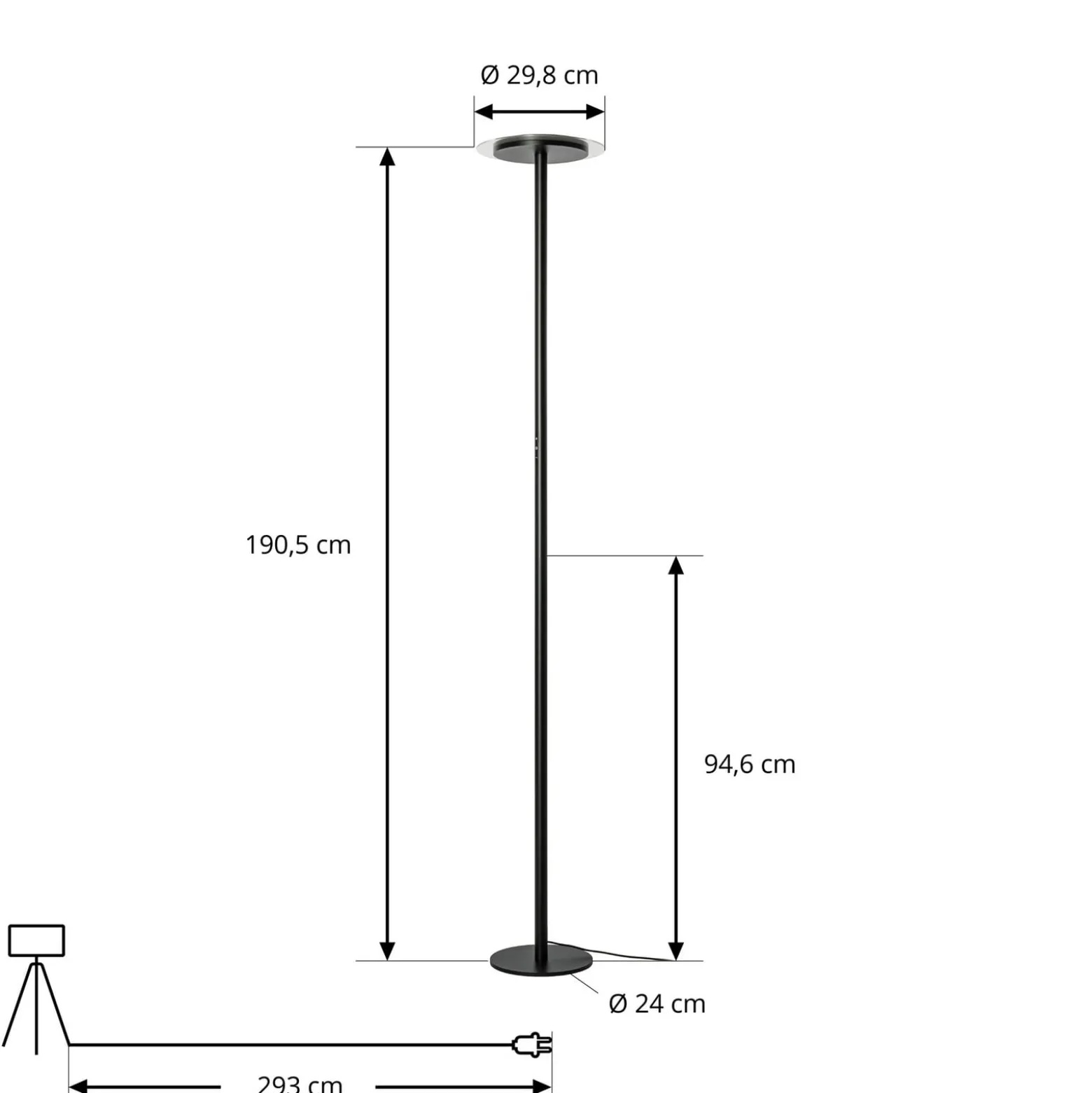 Arcchio Frile LED-lattiavalaisin, musta, korkeus 190 cm, himmennettävä