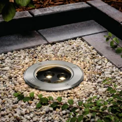 Arcchio LED-lattia-upotusspotti Thentos, Ø 12 cm, 40°, nikkeli, IP67