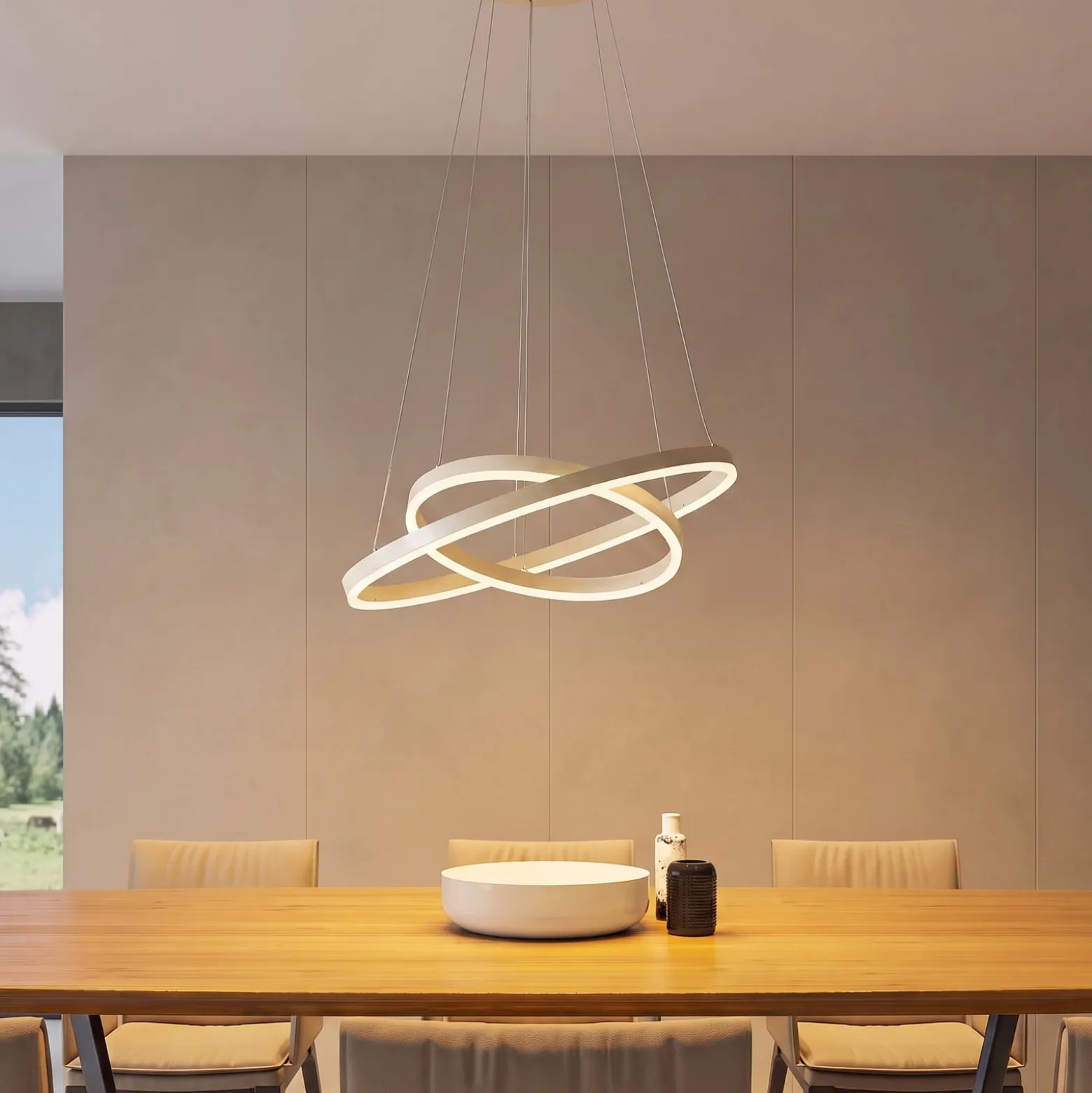 Arcchio LED-riippuvalaisin Albiona, beige, 2 rengasta, halkaisija 60 cm