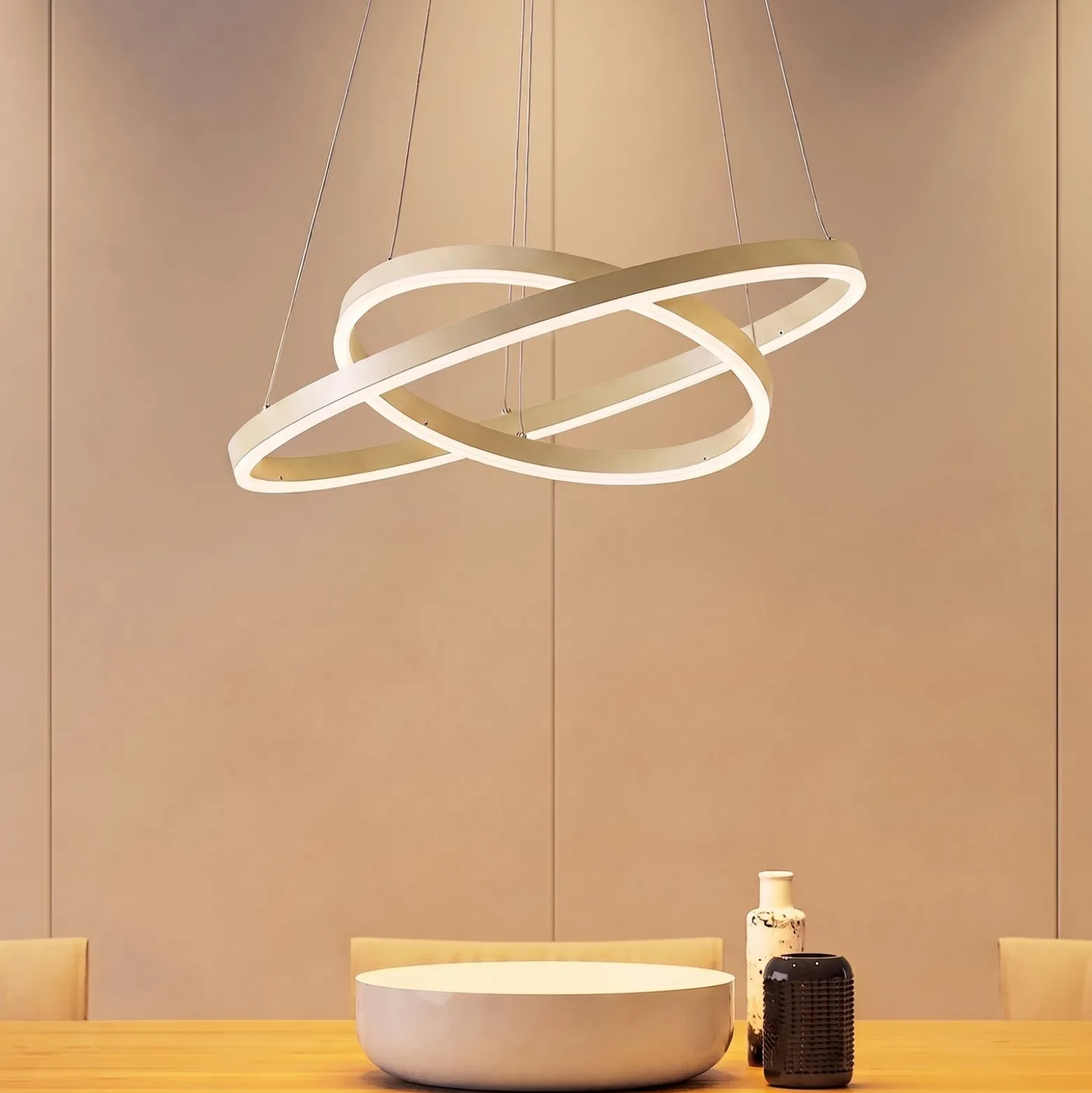 Arcchio LED-riippuvalaisin Albiona, beige, 2 rengasta, halkaisija 60 cm
