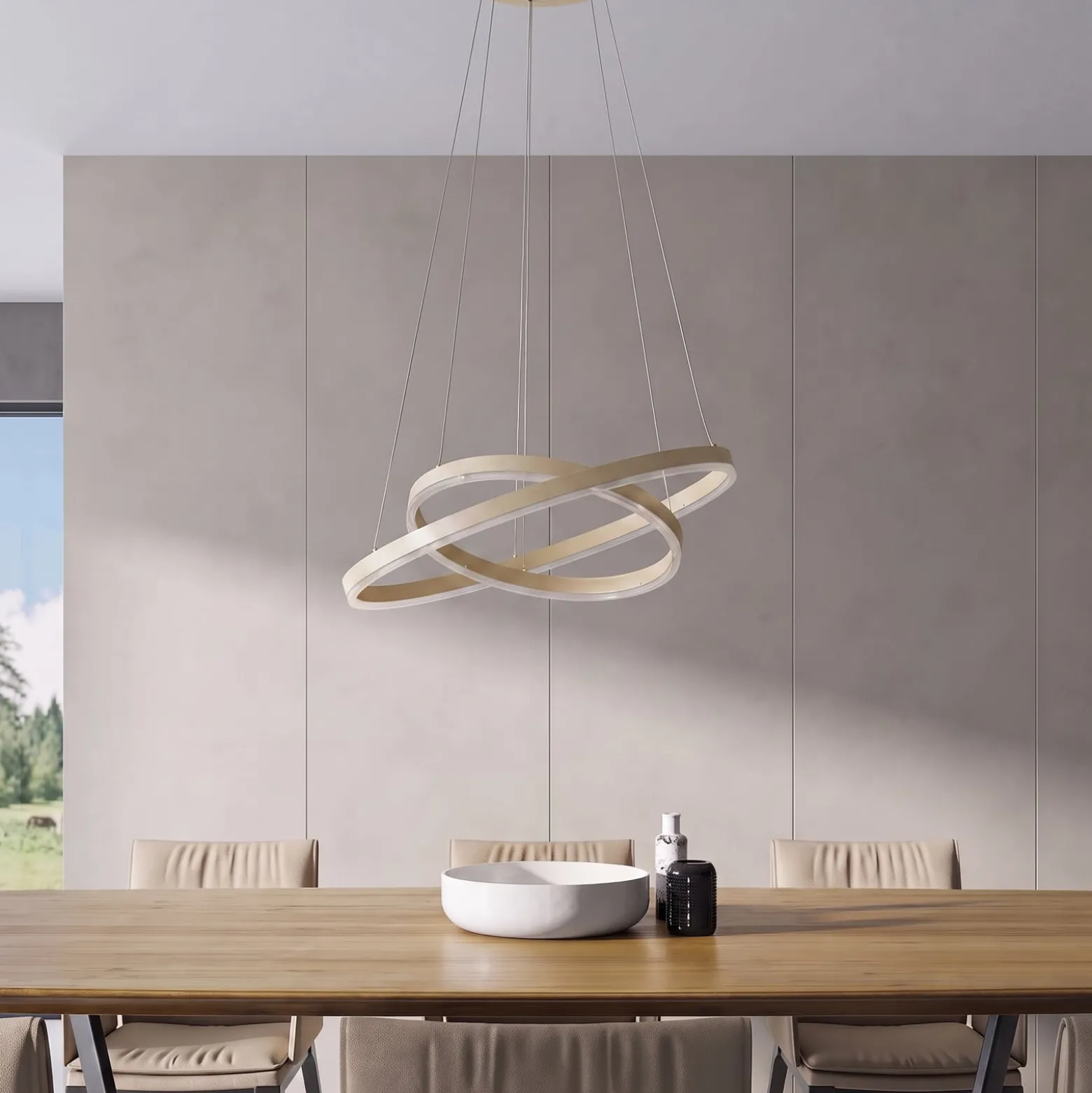 Arcchio LED-riippuvalaisin Albiona, beige, 2 rengasta, halkaisija 60 cm