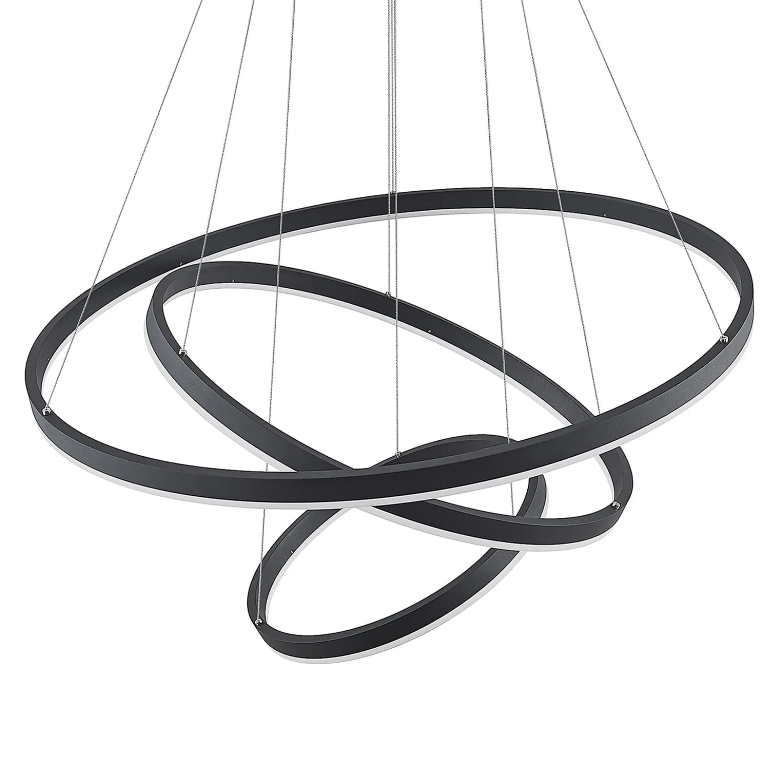 Arcchio LED-riippuvalaisin Albiona, musta, 3 rengasta, Ø 80 cm