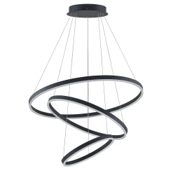 Arcchio LED-riippuvalaisin Albiona, musta, 3 rengasta, Ø 80 cm