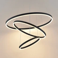 Arcchio LED-riippuvalaisin Albiona, musta, 3 rengasta, Ø 80 cm