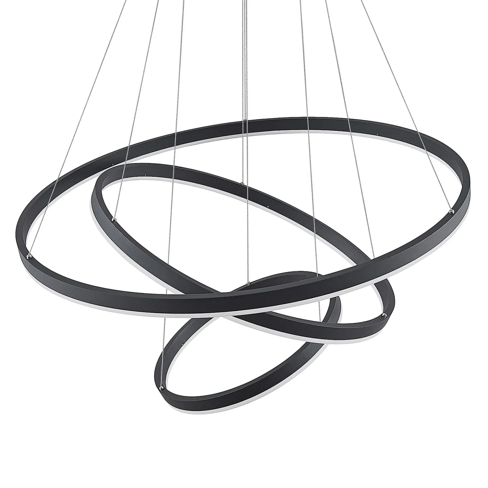 Arcchio LED-riippuvalaisin Albiona, musta, 3 rengasta, Ø 80 cm