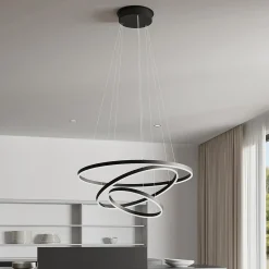 Arcchio LED-riippuvalaisin Albiona, musta, 3 rengasta, Ø 80 cm