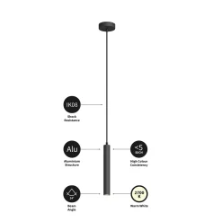 Arcchio LED-riippuvalaisin Franka, 1-valo, Ø 4 cm, musta