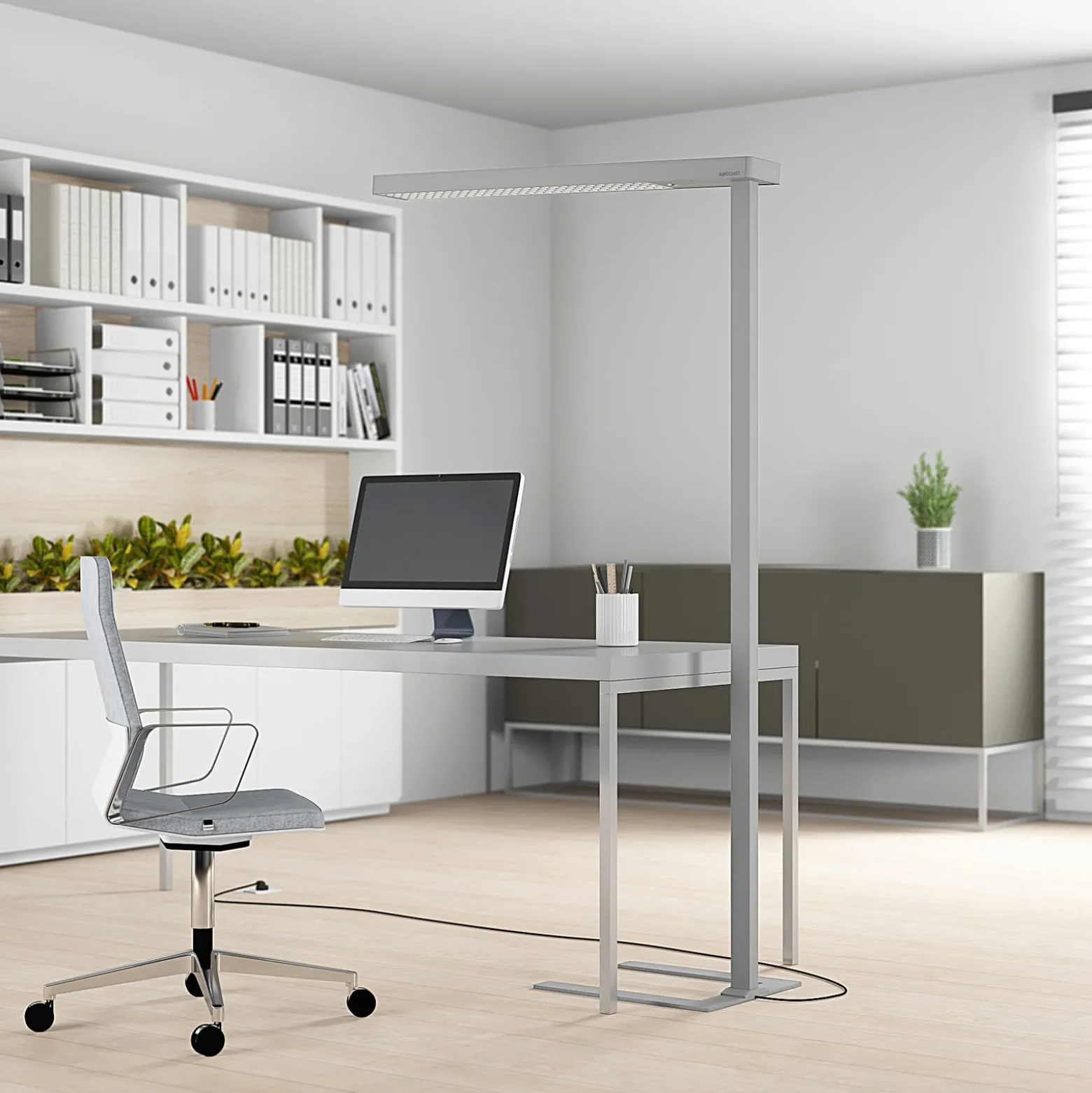 Arcchio LED-toimistovalaisin Susi, hopea, anturi, himmennin, CCT-arvo