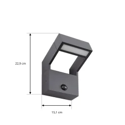 Arcchio LED-ulkoseinälamppu Kovato, liiketunnistin, tummanharmaa, IP65