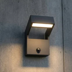 Arcchio LED-ulkoseinälamppu Kovato, liiketunnistin, tummanharmaa, IP65