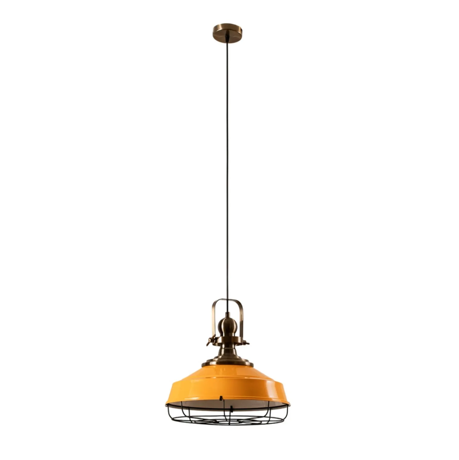 Astel-riippuvalaisin, keltainen, Ø 41 cm, metallia, antiikkimessinki,