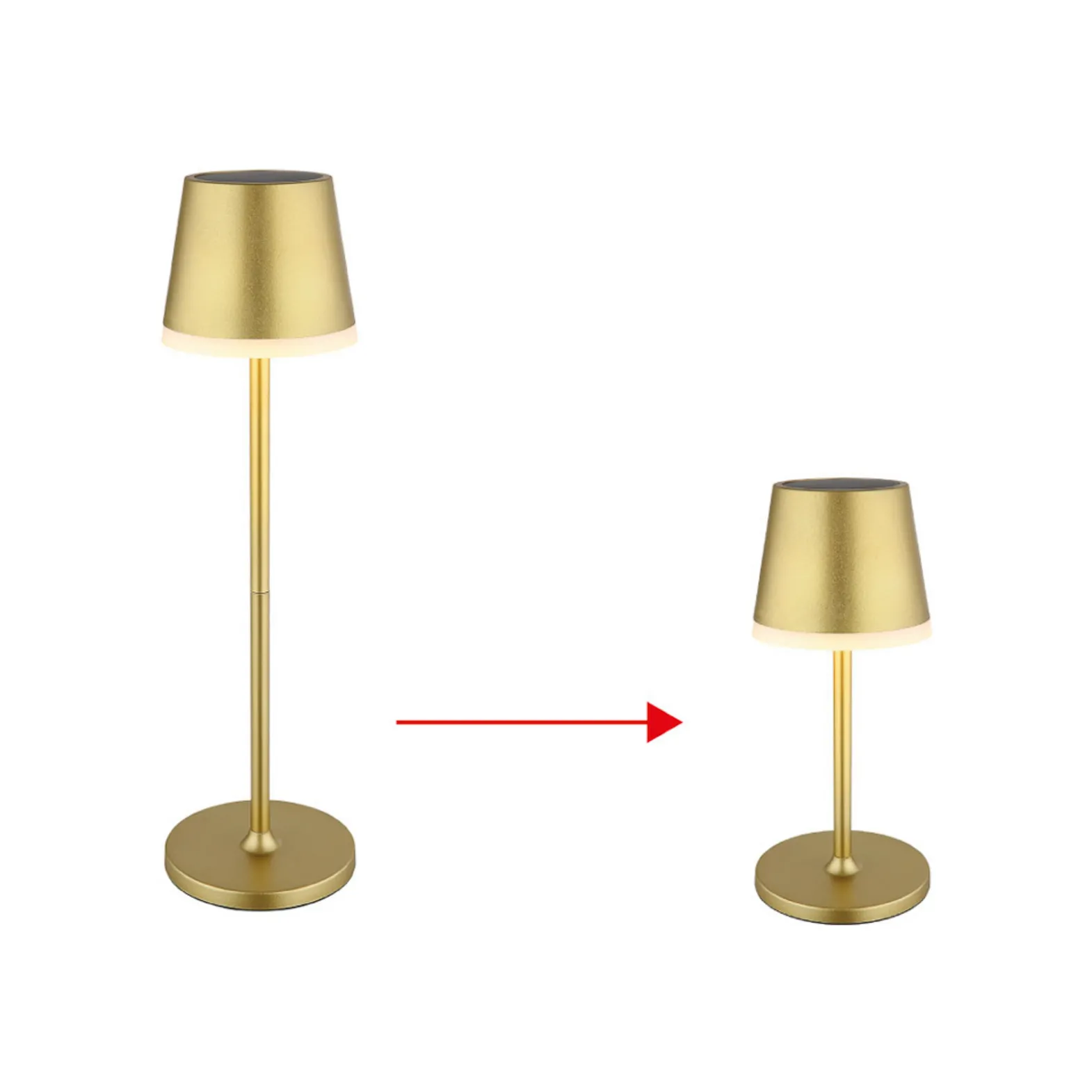 Aurinkokäyttöinen LED-valaisin, metalli, kullanvärinen, korkeus 41 cm, IP44