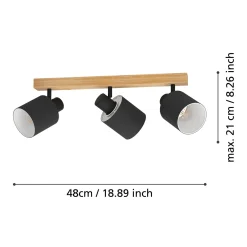 Batallas kattovalaisin, pituus 48 cm, musta/puu, 3-valo.
