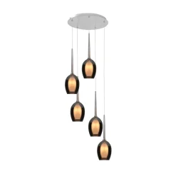 Belle riippuvalaisin, savunharmaa/nikkeli, Ø 33 cm, 5-valo, lasi