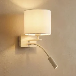 Bilo seinävalaisin, beige, tekstiili, kaksi valoa, lukuvalo, lukuvalo