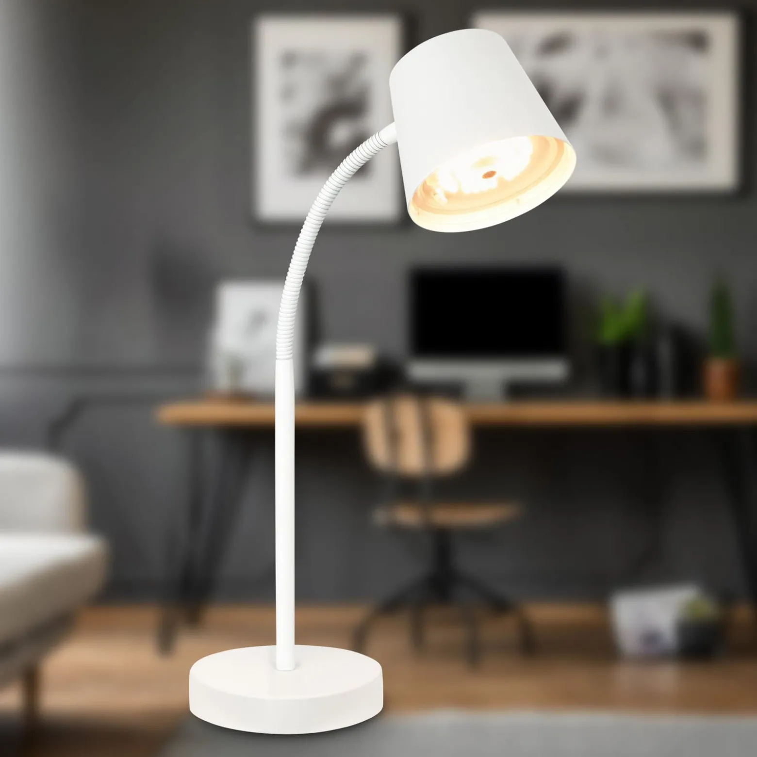 Biwo LED ladattava pöytävalaisin, valkoinen, kosketus himmennin, metallia