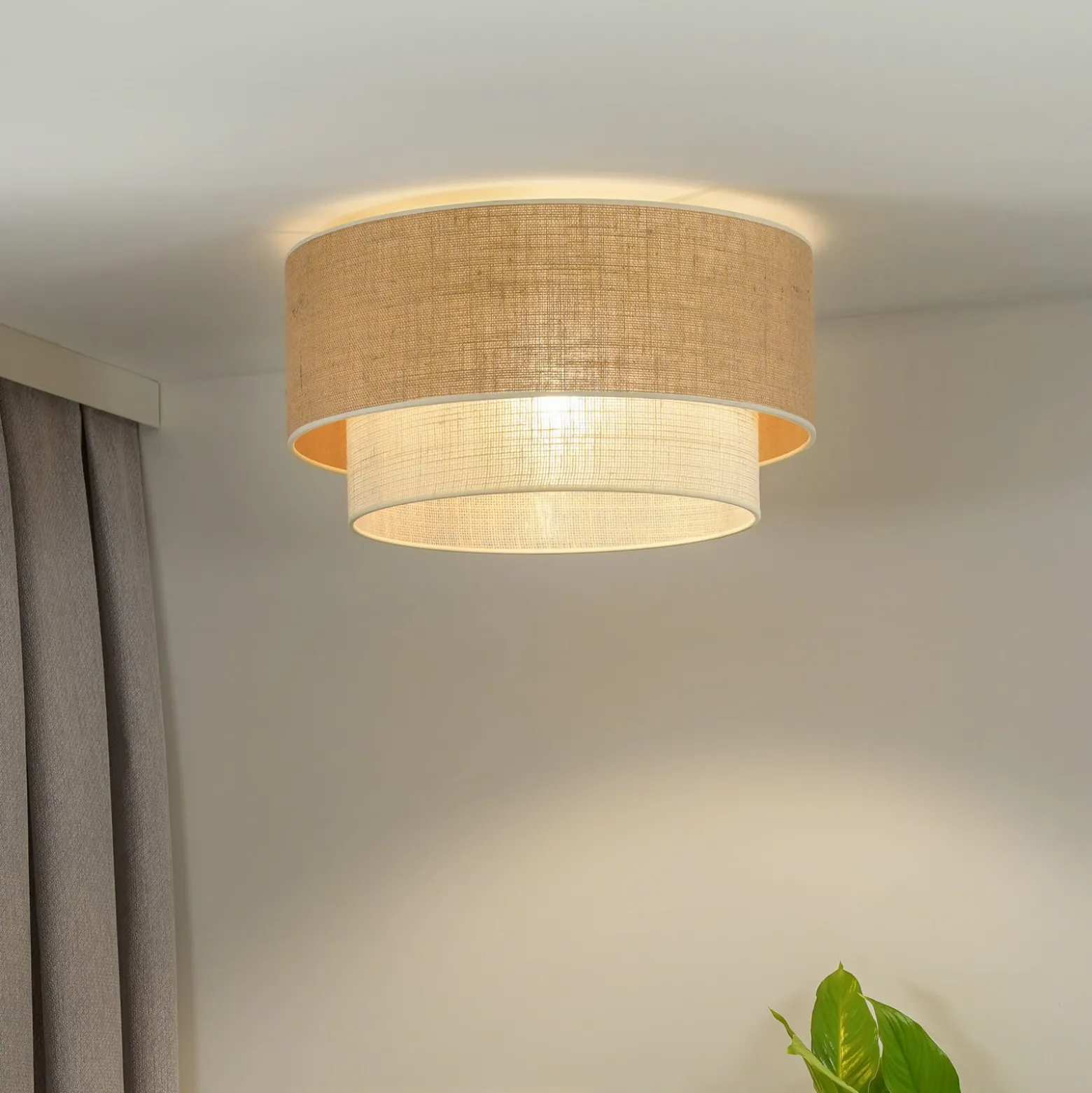 Boho-kattovalaisin, ruskea/beige, halkaisija 60 cm, kangas
