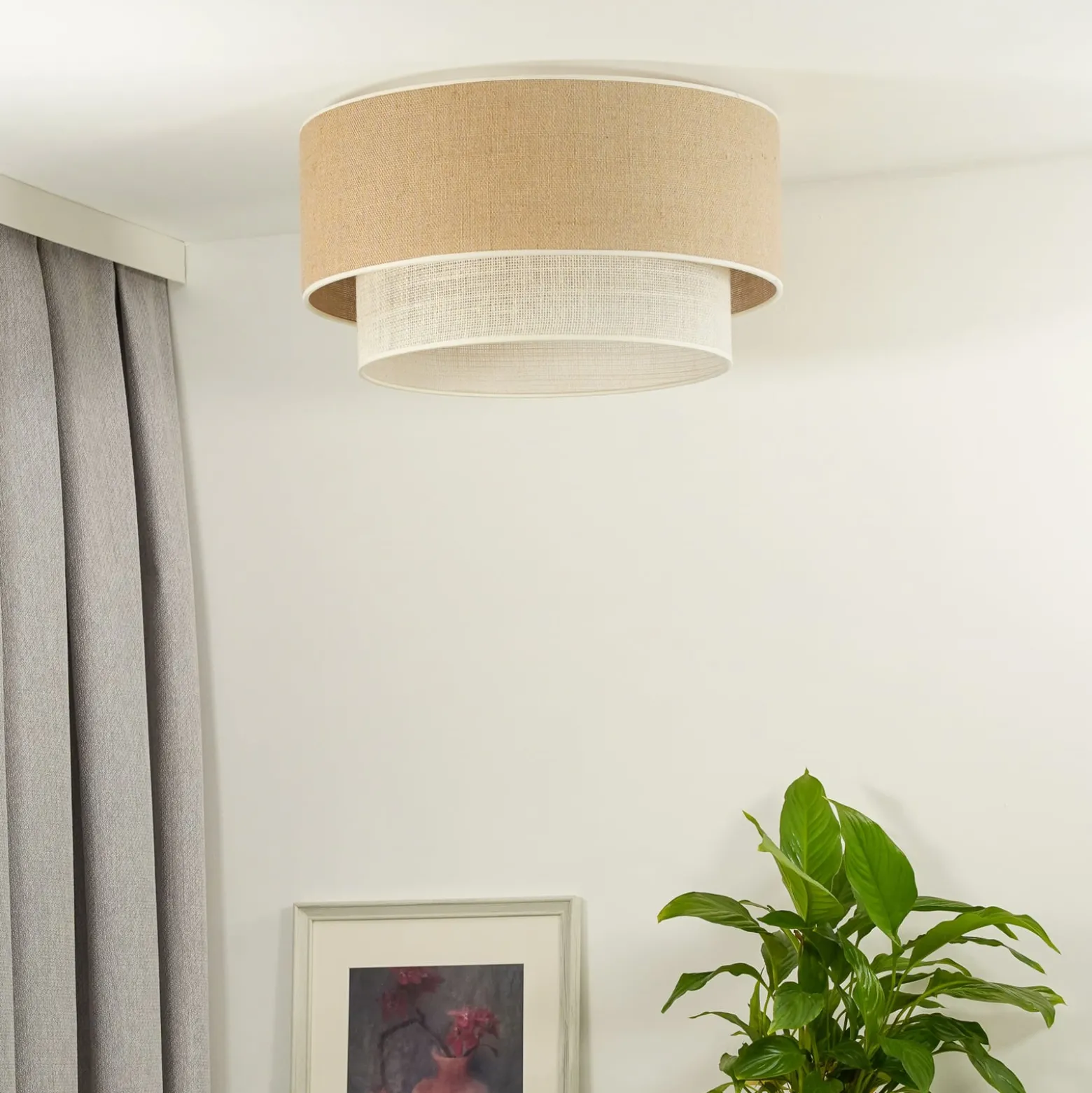 Boho-kattovalaisin, ruskea/beige, halkaisija 60 cm, kangas