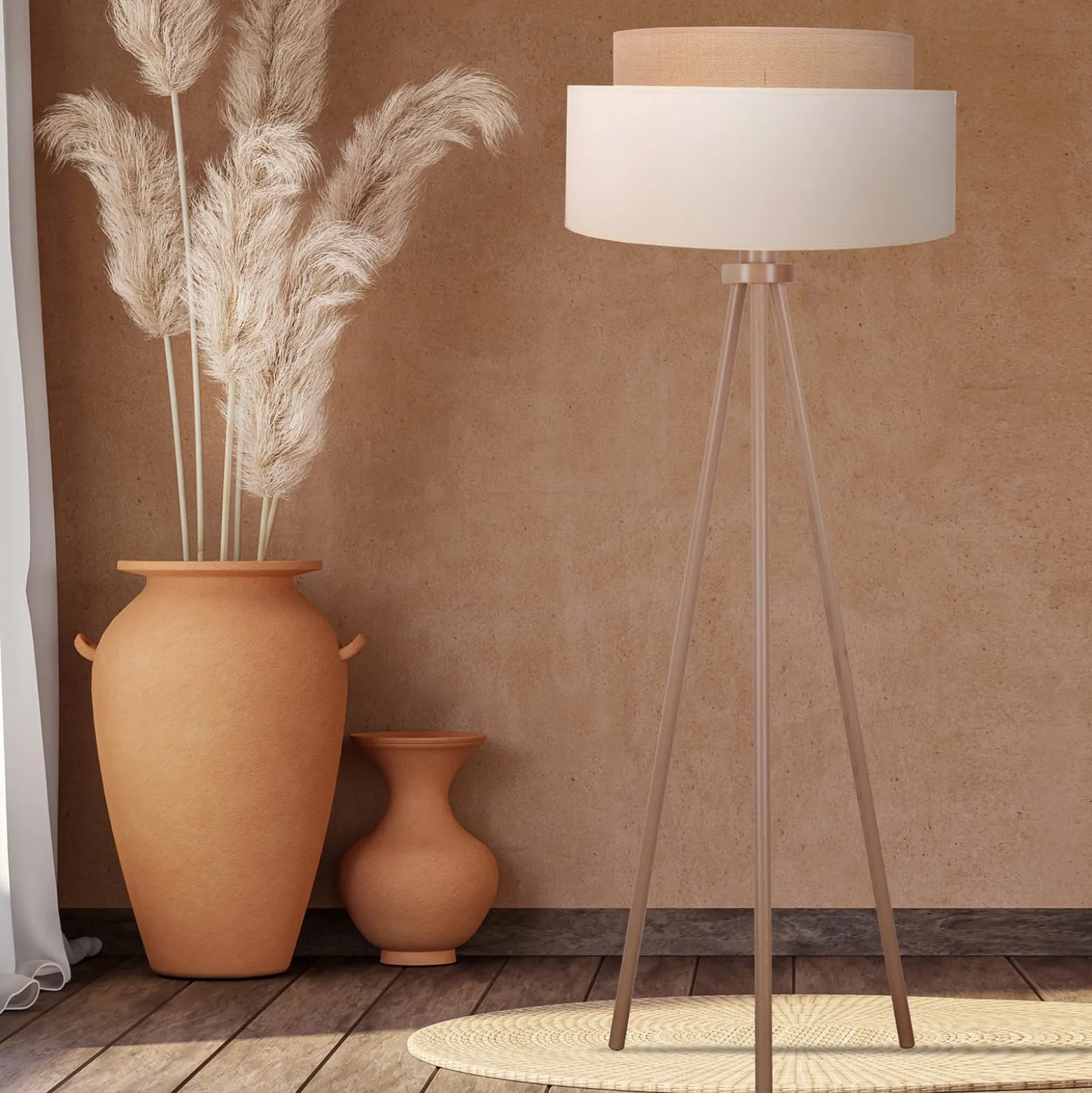 Boho-lattiavalaisin, beige/ruskea/puu, tekstiili/puu, 140 cm