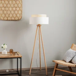 Boho-lattiavalaisin, valkoinen/puu, tekstiili/rottinki/puu, 140 cm