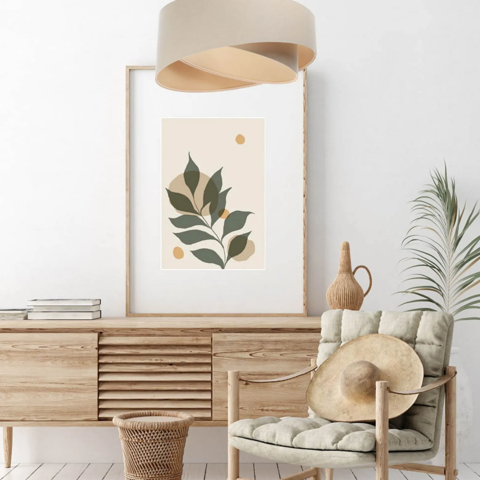 Boho-riippuvalaisin, kermanvärinen/beige, Ø 50 cm, korkeus 23 cm, pellavaa