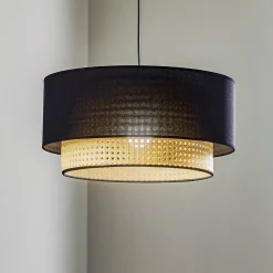 Boho-riippuvalaisin, musta/puu, halkaisija 45 cm, tekstiili/rottinki