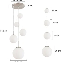 Bollique-riippuvalaisin, teräs, opaalinvalkoinen, lasi, 5 valoa, pyöreä