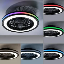 Brandon-LED-kattotuuletin, musta, RGBW, CCT, halkaisija 46,5 cm