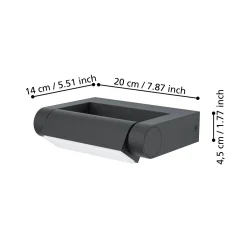 Brianza-LED-ulkoseinälamppu, musta, leveys 20 cm, metallia