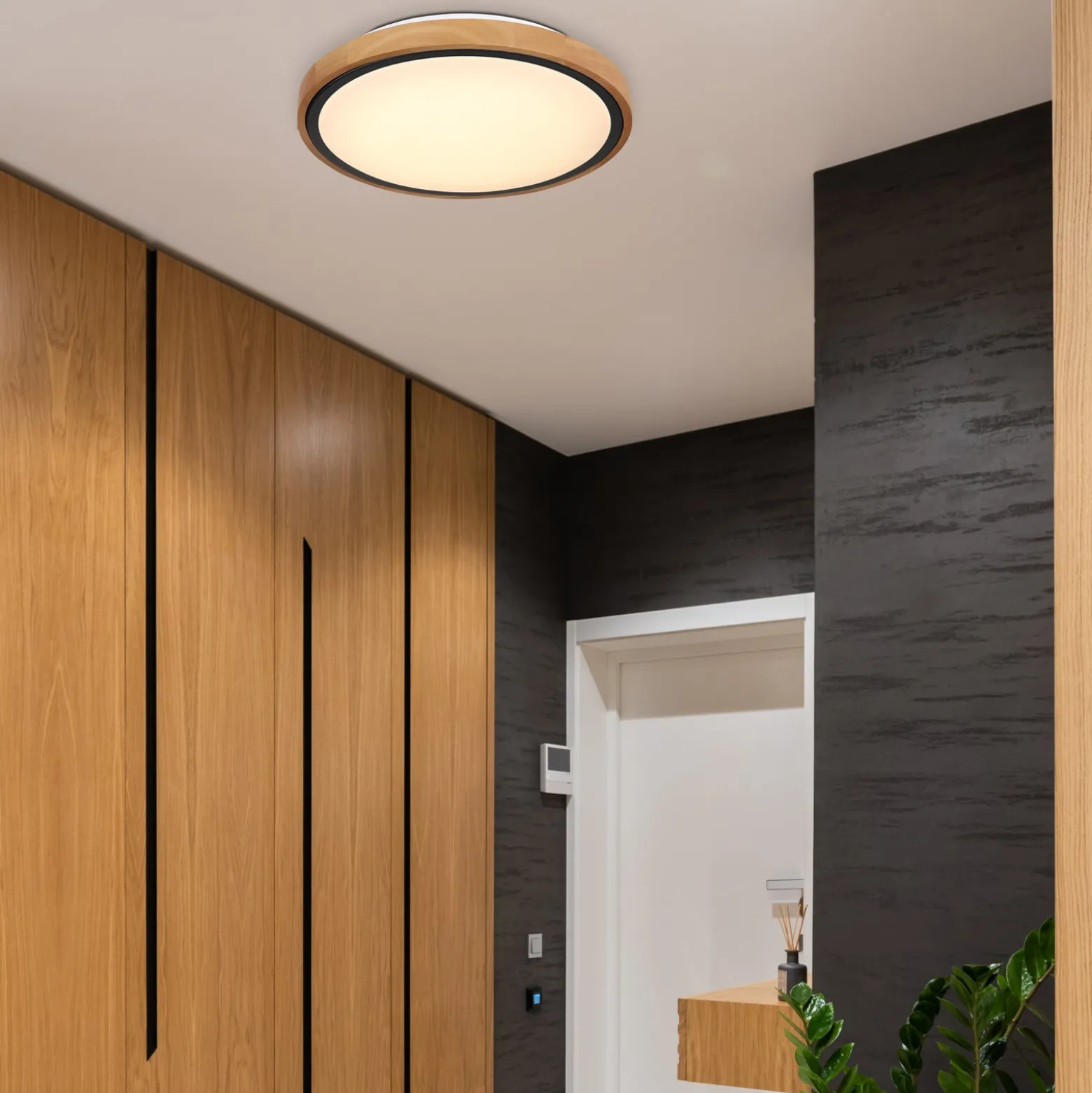 Bruno LED kattovalaisin puukehyksellä CCT Ø 30 cm