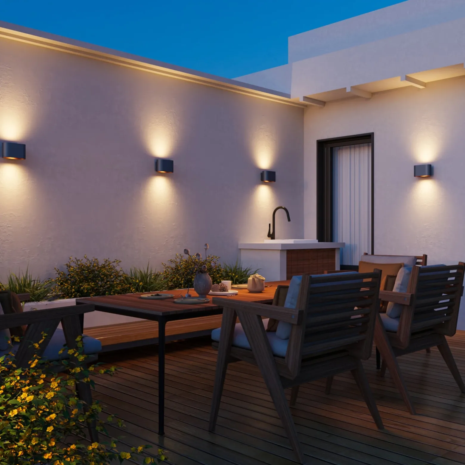 Calex LED-ulkoseinälamppu Potenza ylös/alas, IP44, musta/kulta