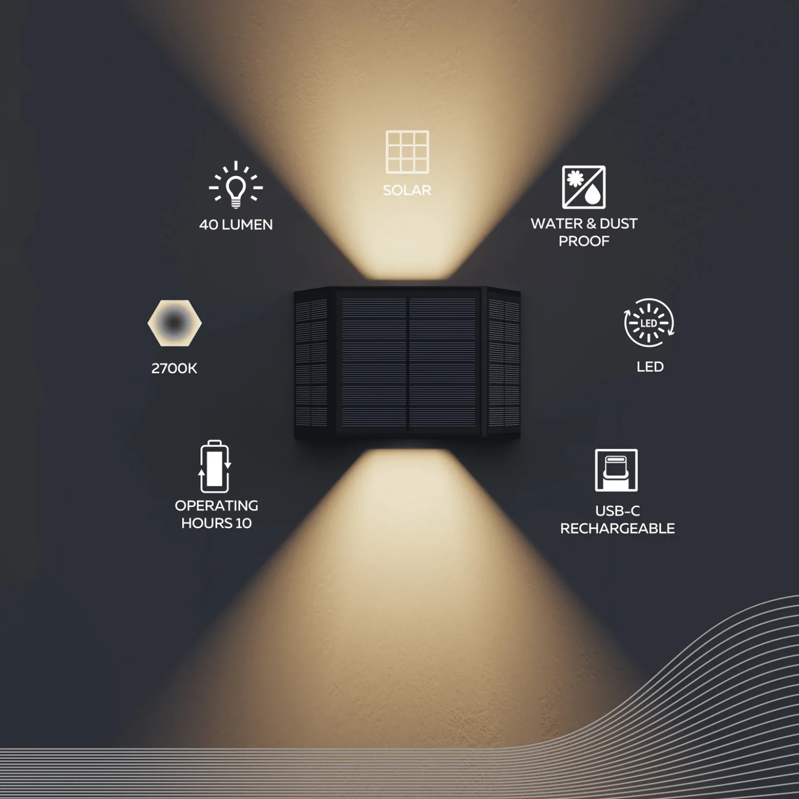 Calex Solar LED-ulkoseinävalaisin Caserta, ylös/alas, musta