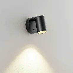 CAN TILT seinäkohdevalaisin, musta, Ø 10 cm, metallinen kytkin USB