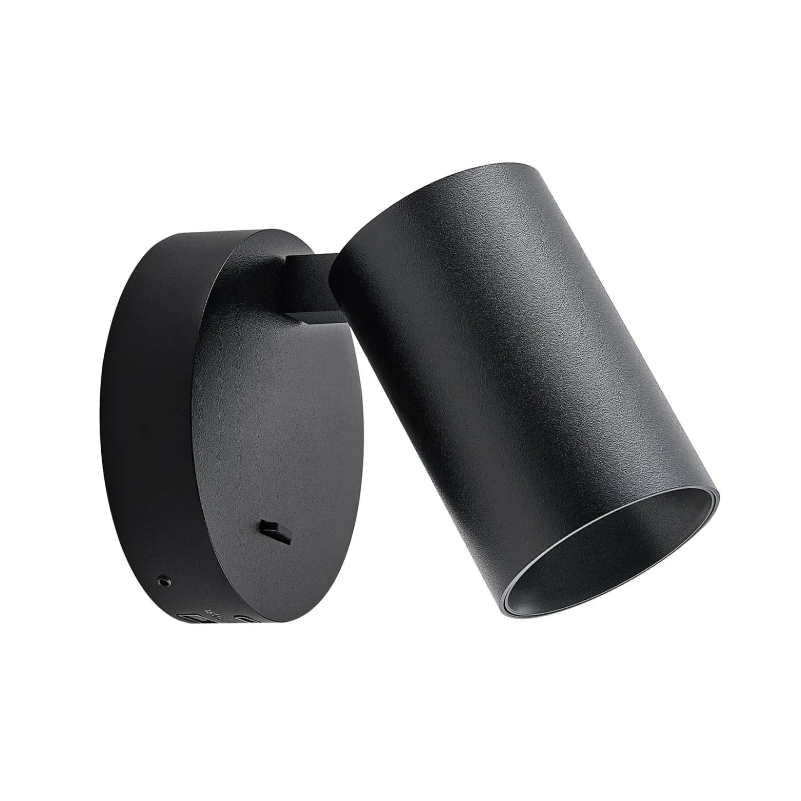 CAN TILT seinäkohdevalaisin, musta, Ø 10 cm, metallinen kytkin USB
