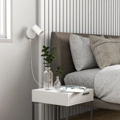 CAN TILT seinäkohdevalaisin, valkoinen, Ø 10 cm, metalli, kytkin, USB