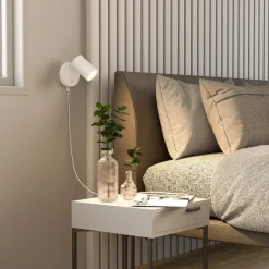 CAN TILT seinäkohdevalaisin, valkoinen, Ø 10 cm, metalli, kytkin, USB