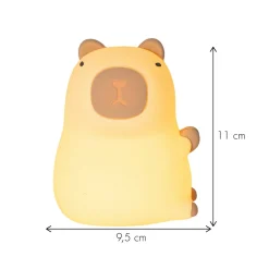 Capybara-LED-akku-yövalo, valkoinen/ruskea, 11 cm, RGB, kosketusohjaus
