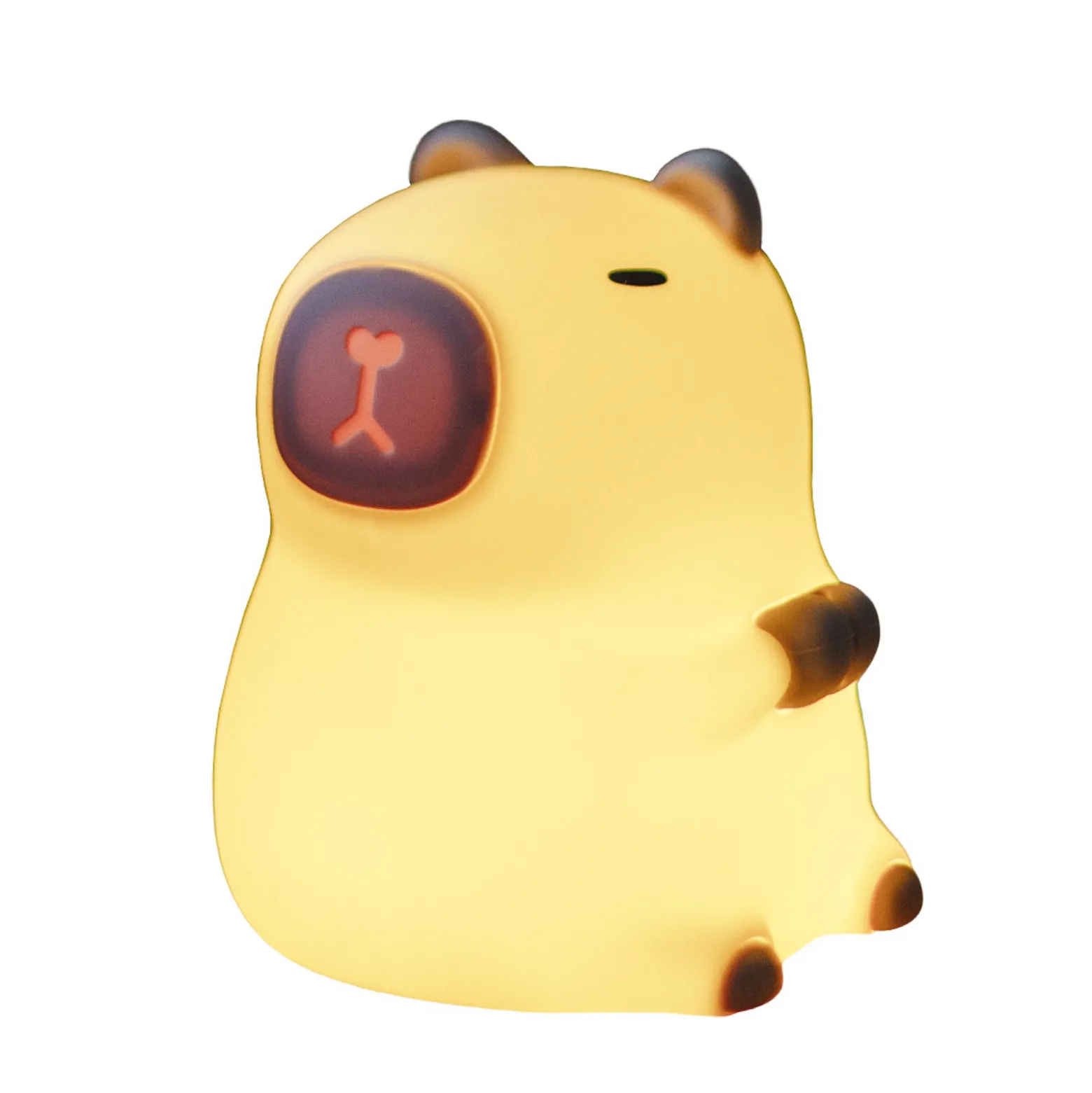 Capybara-LED-akku-yövalo, valkoinen/ruskea, 11 cm, RGB, kosketusohjaus