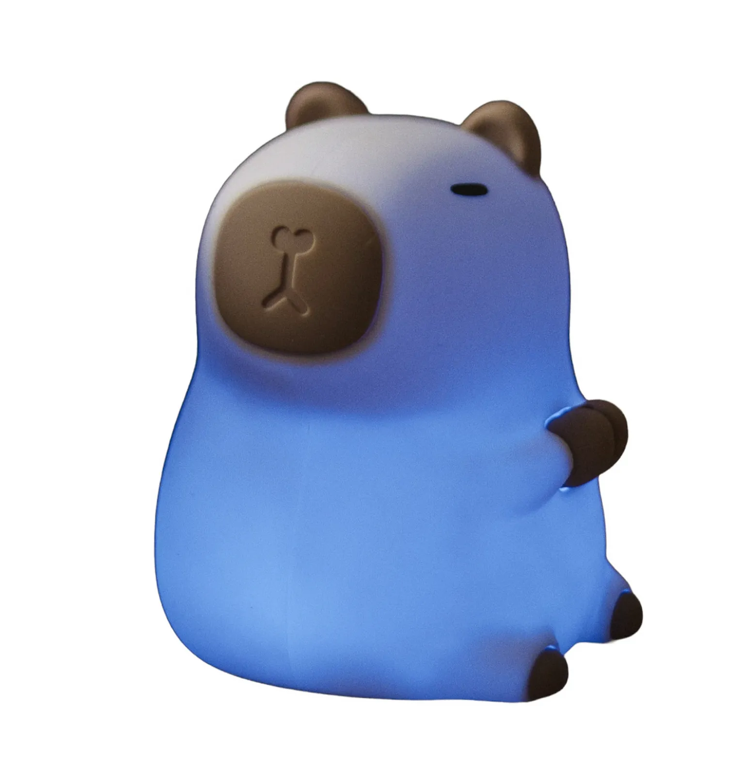 Capybara-LED-akku-yövalo, valkoinen/ruskea, 11 cm, RGB, kosketusohjaus