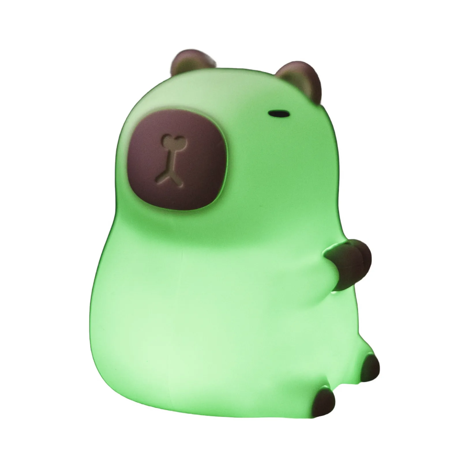Capybara-LED-akku-yövalo, valkoinen/ruskea, 11 cm, RGB, kosketusohjaus