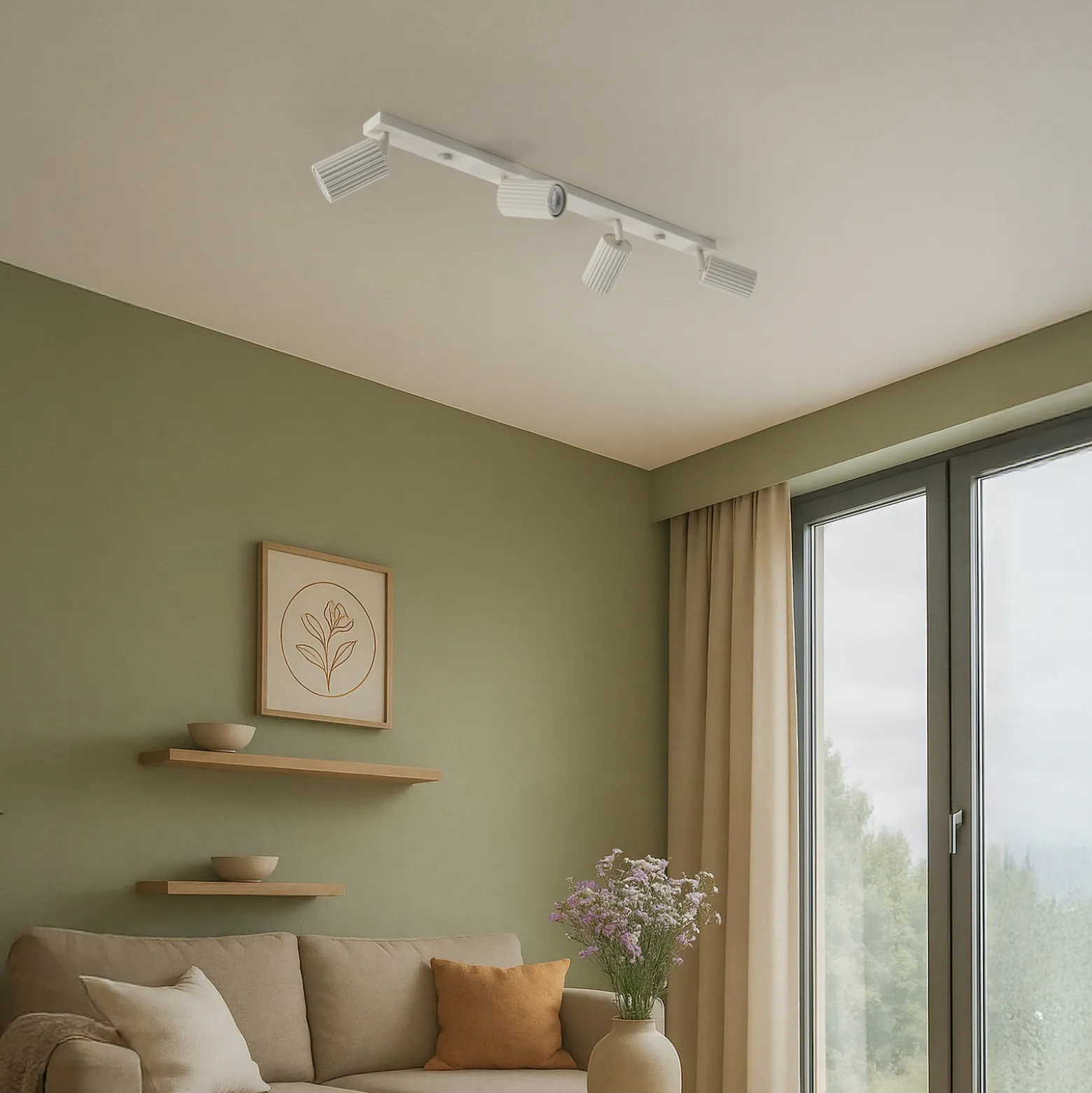 Carbon-kattovalaisin, beige, pituus 81 cm, alumiini, 4-valo.