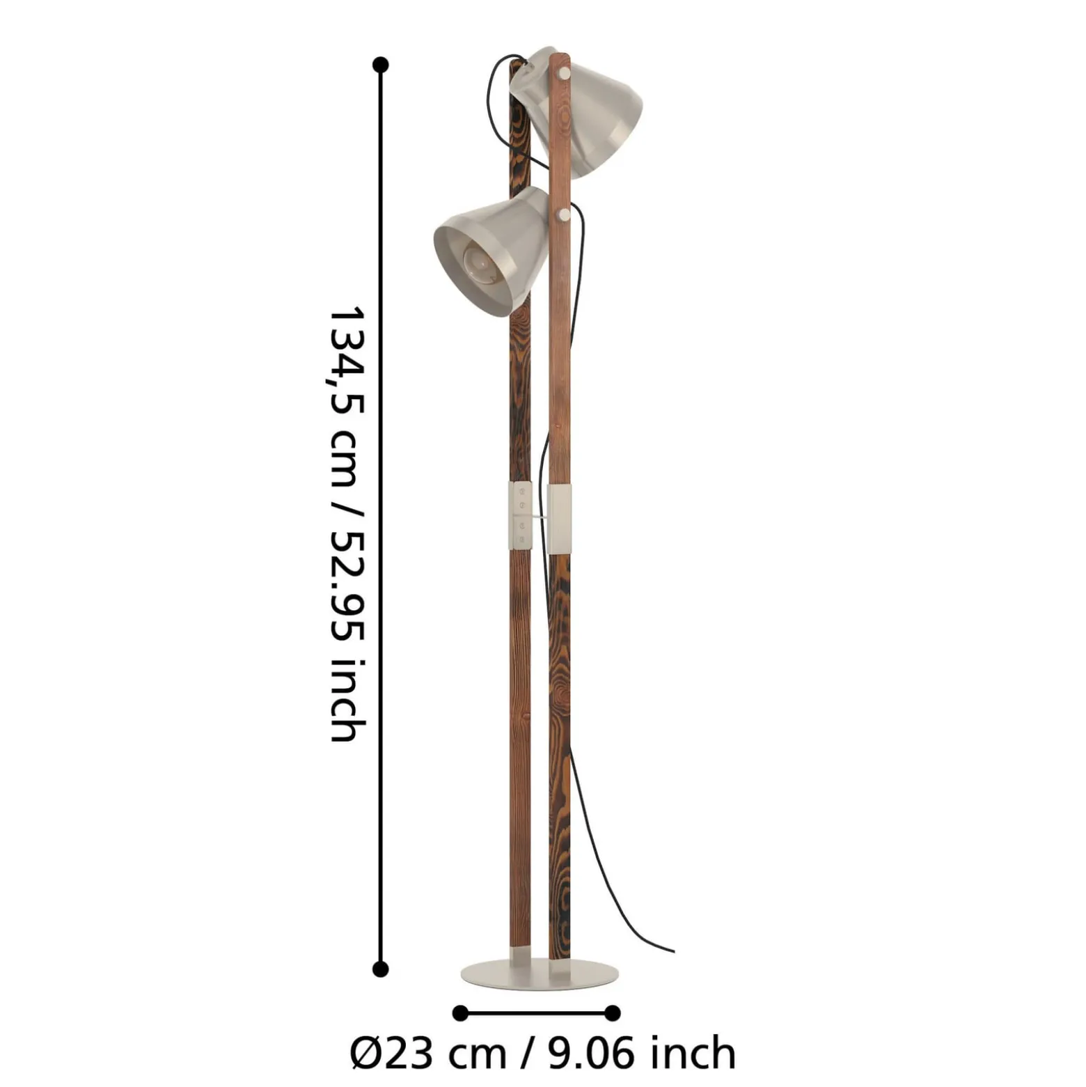 Cawton lattiavalaisin, korkeus 134,5 cm, teräs/ruskea, 2-valoinen teräs